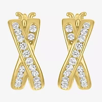 Yes, Please! Womens Lab Created White Sapphire Sterling Silver 12mm Hoop Earrings