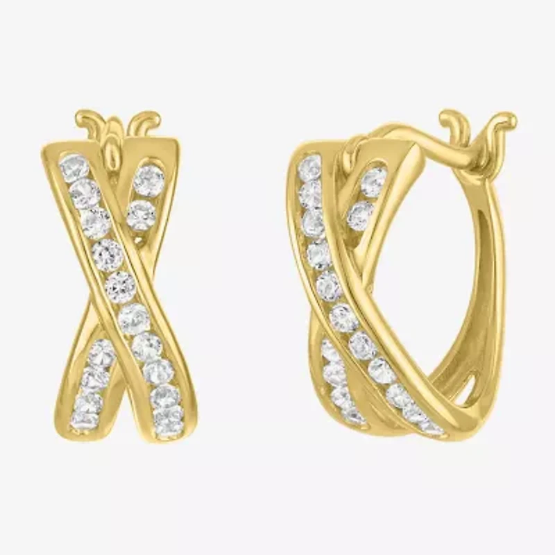 Yes, Please! Womens Lab Created White Sapphire Sterling Silver 12mm Hoop Earrings