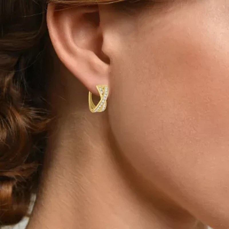 Yes, Please! Womens Lab Created White Sapphire Sterling Silver 12mm Hoop Earrings