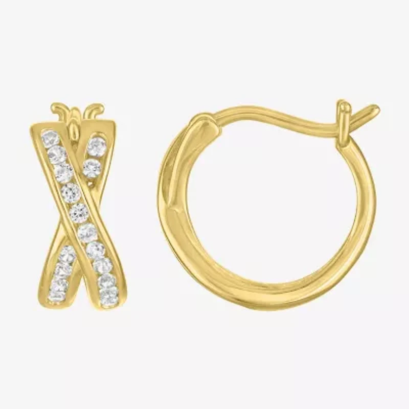 Yes, Please! Womens Lab Created White Sapphire Sterling Silver 12mm Hoop Earrings