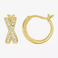 Yes, Please! Womens Lab Created White Sapphire Sterling Silver 12mm Hoop Earrings