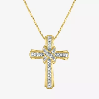 1/10 CT. T.W. Natural White Diamond 14K Gold Over Silver Cross Pendant Necklace