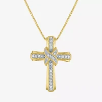 1/10 CT. T.W. Natural White Diamond 14K Gold Over Silver Cross Pendant Necklace