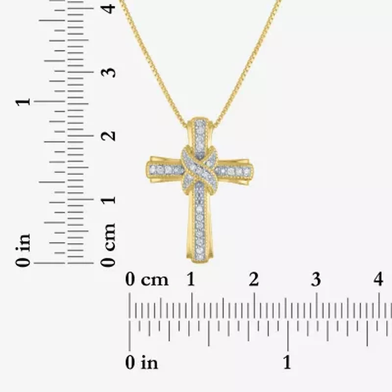 1/10 CT. T.W. Natural White Diamond 14K Gold Over Silver Cross Pendant Necklace
