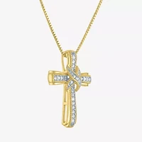 1/10 CT. T.W. Natural White Diamond 14K Gold Over Silver Cross Pendant Necklace