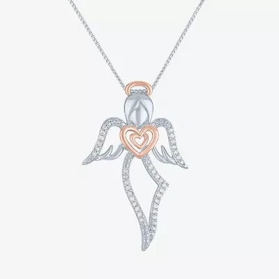ForeverMine® 1/10 CT.T.W. Natural Diamond Two-Tone Angel Pendant Necklace