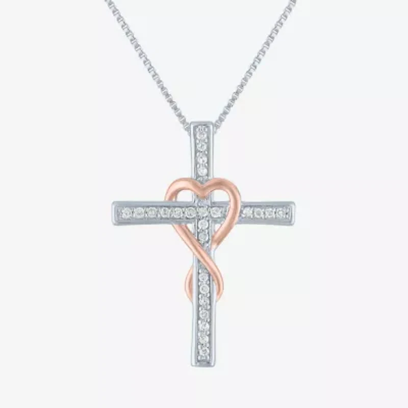 Womens 1/10 CT. T.W. Natural White Diamond 14K Rose Gold Over Silver Sterling Silver Cross 18 Inch Pendant Necklace