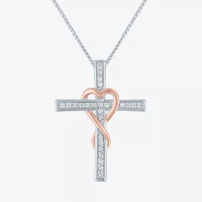 Womens 1/10 CT. T.W. Natural White Diamond 14K Rose Gold Over Silver Sterling Silver Cross 18 Inch Pendant Necklace