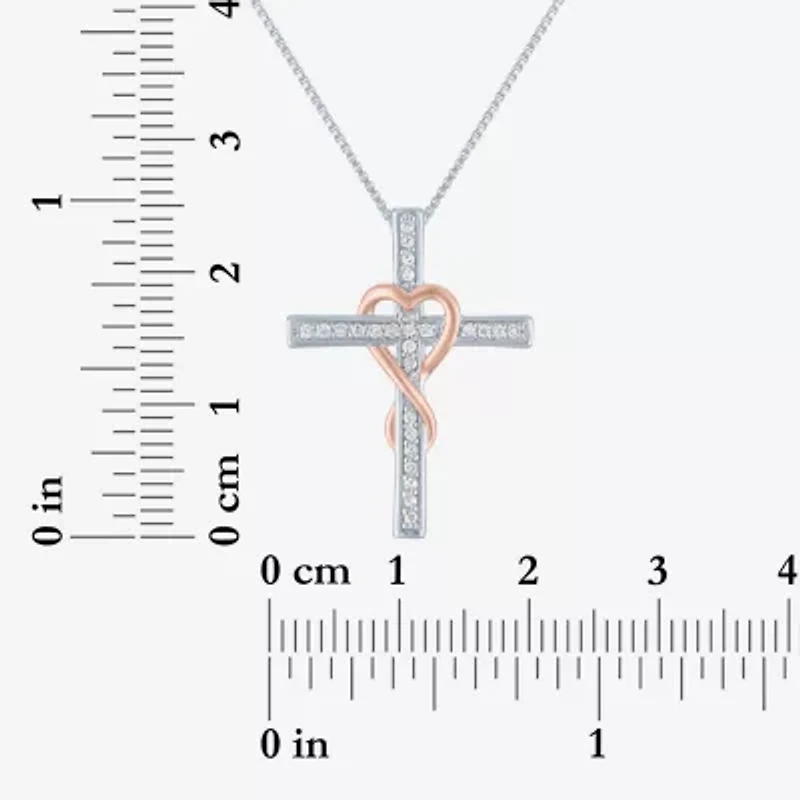 Womens 1/10 CT. T.W. Natural White Diamond 14K Rose Gold Over Silver Sterling Silver Cross 18 Inch Pendant Necklace
