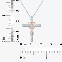 Womens 1/10 CT. T.W. Natural White Diamond 14K Rose Gold Over Silver Sterling Silver Cross 18 Inch Pendant Necklace
