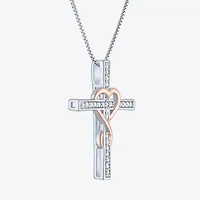 Womens 1/10 CT. T.W. Natural White Diamond 14K Rose Gold Over Silver Sterling Silver Cross 18 Inch Pendant Necklace