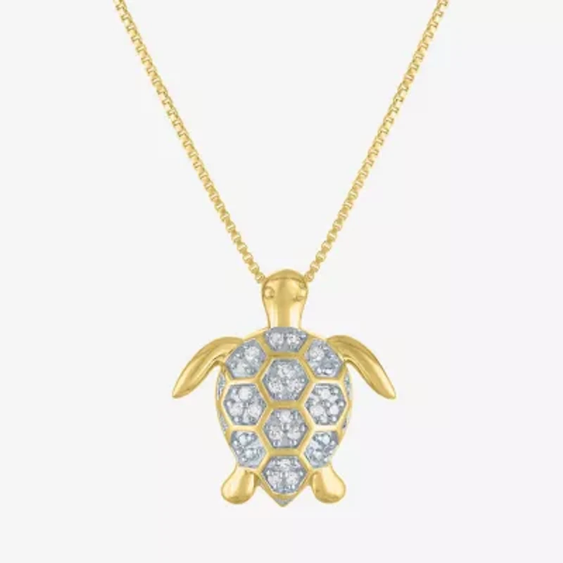 "Turtle" Womens 1/10 CT. T.W. Natural White Diamond 14K Gold Over Silver 18 Inch Pendant Necklace