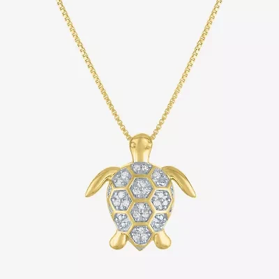"Turtle" Womens 1/10 CT. T.W. Natural White Diamond 14K Gold Over Silver 18 Inch Pendant Necklace