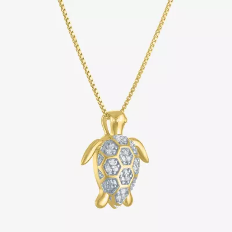 "Turtle" Womens 1/10 CT. T.W. Natural White Diamond 14K Gold Over Silver 18 Inch Pendant Necklace