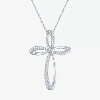 Womens 1/10 CT. T.W. Natural White Diamond Sterling Silver Cross 18 Inch Pendant Necklace