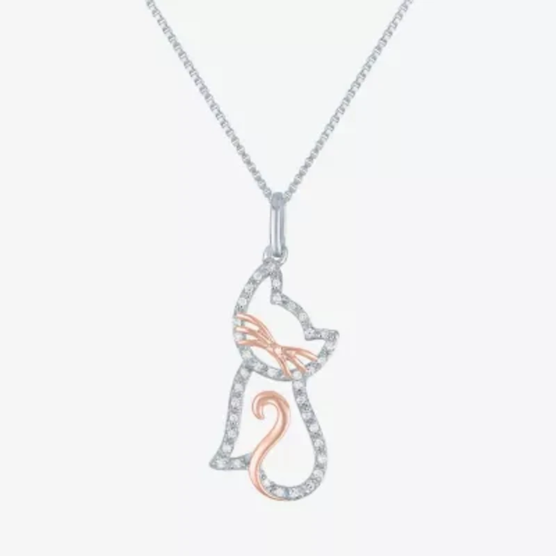 Cat Womens 1/10 CT. T.W. Natural White Diamond 14K Rose Gold Over Silver 18 Inch Pendant Necklace