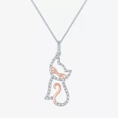 Cat Womens 1/10 CT. T.W. Natural White Diamond 14K Rose Gold Over Silver 18 Inch Pendant Necklace