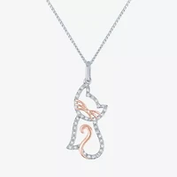 Cat Womens 1/10 CT. T.W. Natural White Diamond 14K Rose Gold Over Silver 18 Inch Pendant Necklace