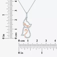 Cat Womens 1/10 CT. T.W. Natural White Diamond 14K Rose Gold Over Silver 18 Inch Pendant Necklace