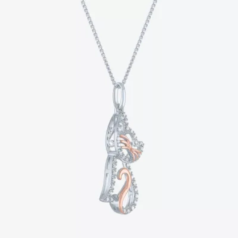 Cat Womens 1/10 CT. T.W. Natural White Diamond 14K Rose Gold Over Silver 18 Inch Pendant Necklace