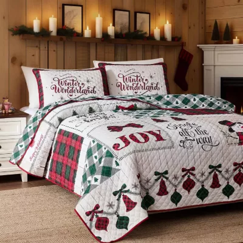 Avanti Patchworl Plaid Reversible Quilt Set