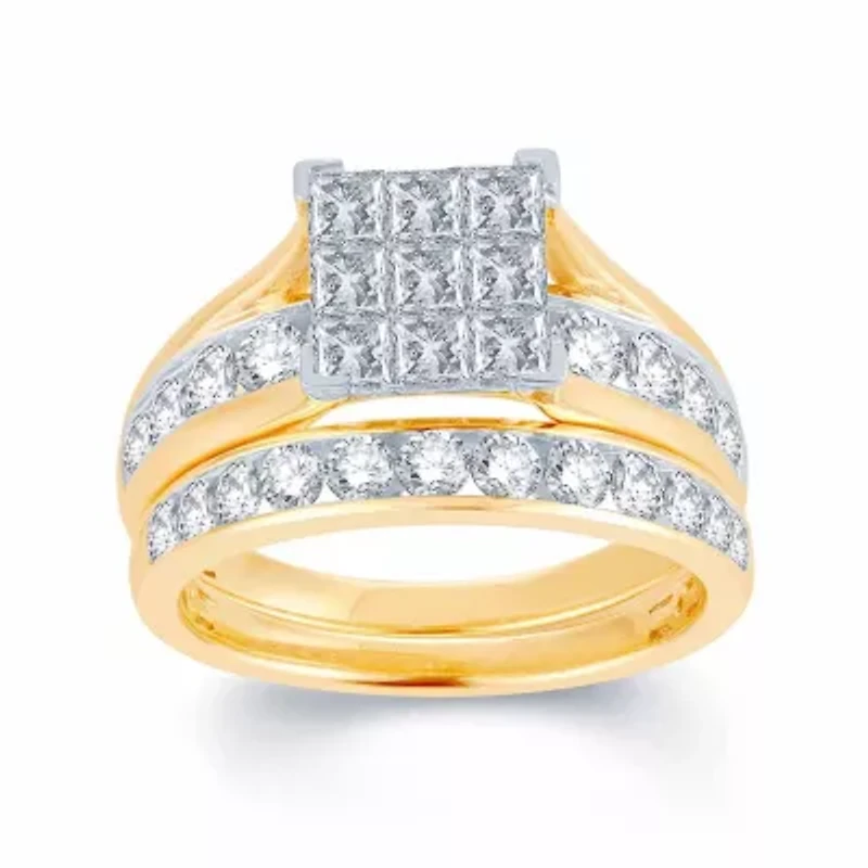 Womens 1 CT. T.W. Natural White Diamond 10K Gold Bridal Set