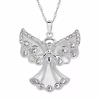 Sterling Silver Mother Of Pearl and Crystal Angel Pendant Necklace