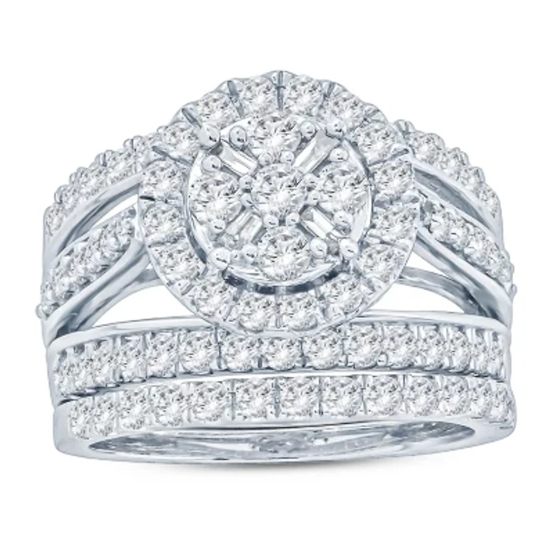 Womens 2 CT. T.W. Genuine White Diamond 10K Gold Bridal Set