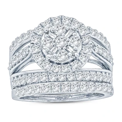 Womens 2 CT. T.W. Genuine White Diamond 10K Gold Bridal Set