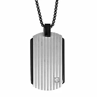 Mens White Cubic Zirconia Sterling Silver Dog Tag 24 Inch Pendant Necklace
