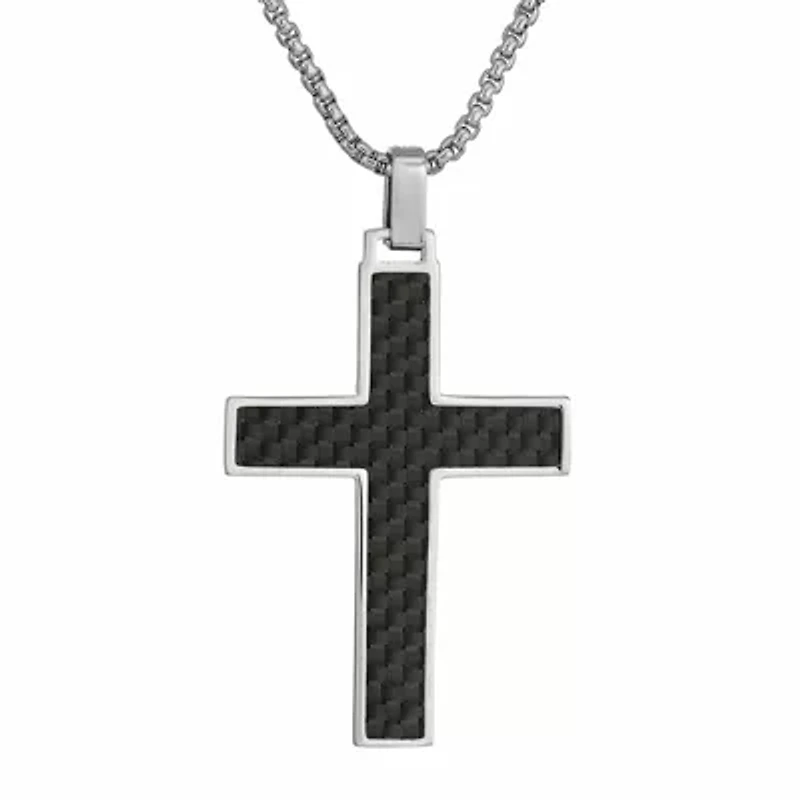 Mens Sterling Silver Cross 24 Inch Pendant Necklace