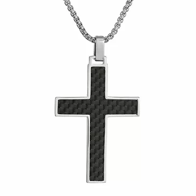 Mens Sterling Silver Cross 24 Inch Pendant Necklace