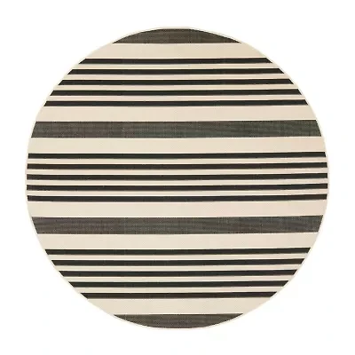 Safavieh Courtyard Collection Santos Stripe Indoor/Outdoor Round Area Rug
