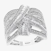 Effy  Womens 7/8 CT. T.W. Natural Diamond 14K White Gold Crossover Band