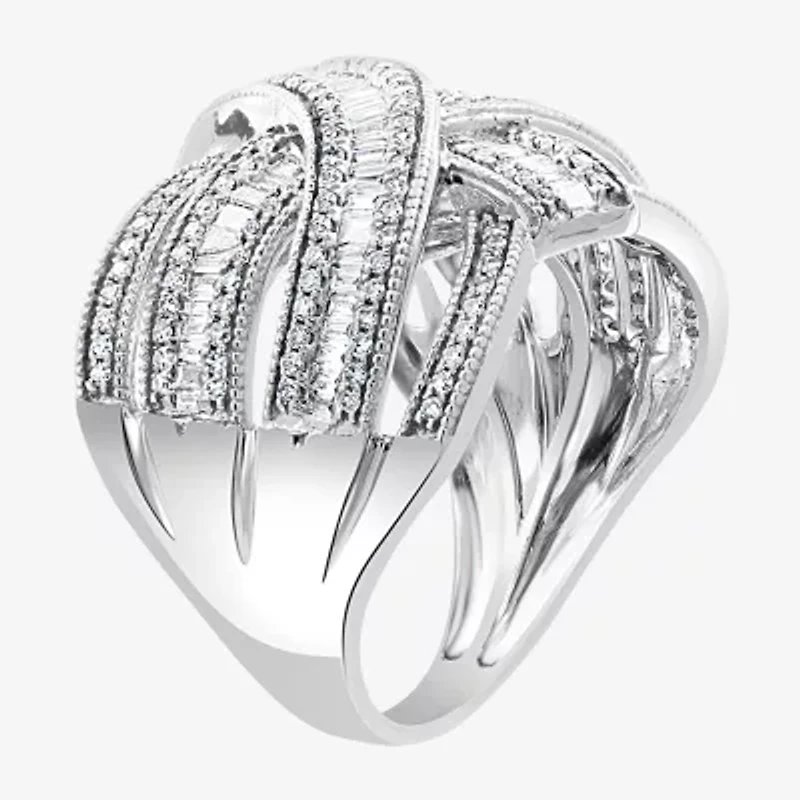 Effy  Womens 7/8 CT. T.W. Natural Diamond 14K White Gold Crossover Band