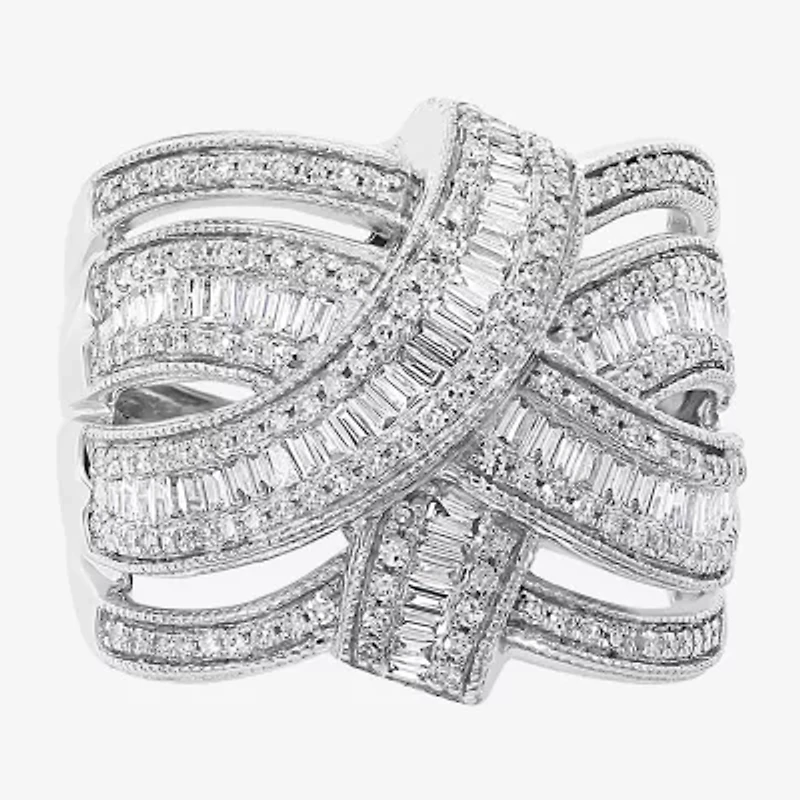 Effy  Womens 7/8 CT. T.W. Natural Diamond 14K White Gold Crossover Band