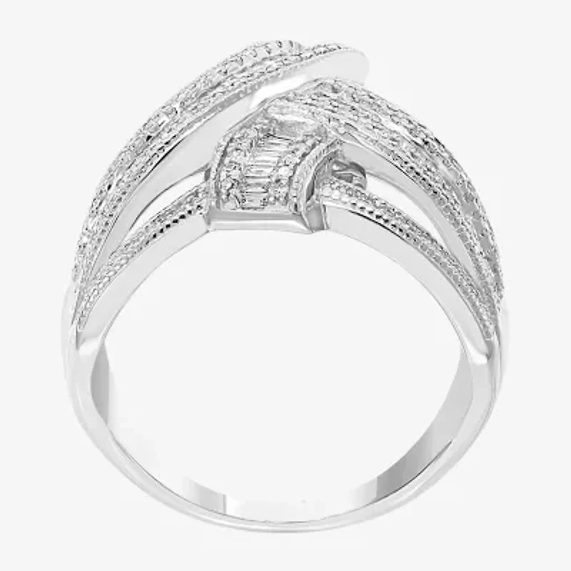 Effy  Womens 7/8 CT. T.W. Natural Diamond 14K White Gold Crossover Band