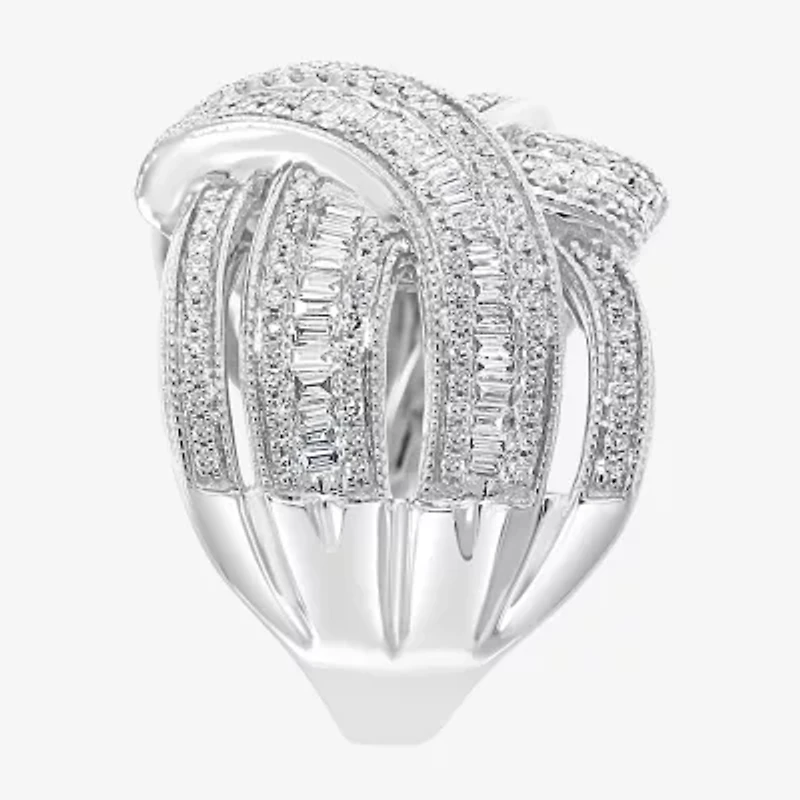 Effy  Womens 7/8 CT. T.W. Natural Diamond 14K White Gold Crossover Band