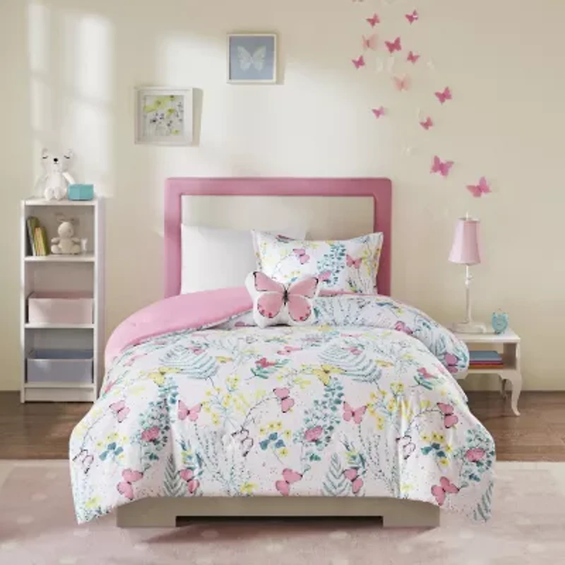 Intelligent Design Kids Caroline Butterfly Comforter Set with Sham and Decorative Pillow