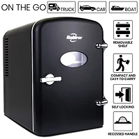 Retro Portable 6 Can AC/DC Mini Fridge Cooler 4 L/4.2 qt Black