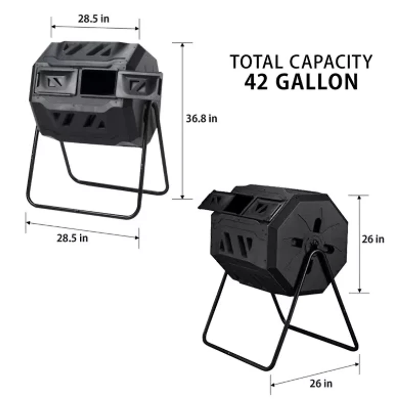 Koolscapes Dual Chamber Tumbling Composter 42 Gal (160L)- Black