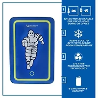 Michelin Portable 6 Can 12V Mini Fridge with LED Door Light, 6L (6.3 qt) AC/DC Cooler, Blue