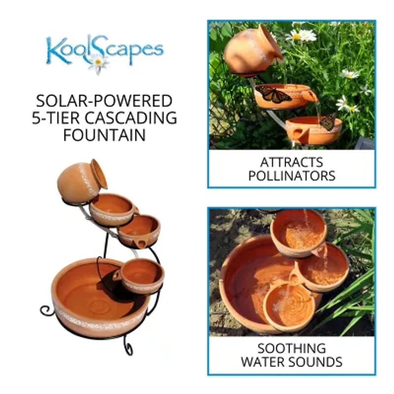 Koolscapes Solar-Powered 5-Tier Terracotta Cascading Fountain