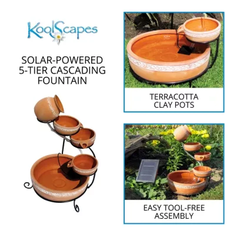 Koolscapes Solar-Powered 5-Tier Terracotta Cascading Fountain