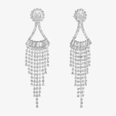 Monet Jewelry Timeless Tassel Womens Simulated Pearl Chandelier Earrings