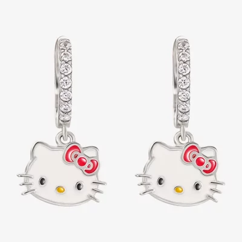 Girls Cubic Zirconia Sterling Silver 18.2mm Hello Kitty Hoop Earrings