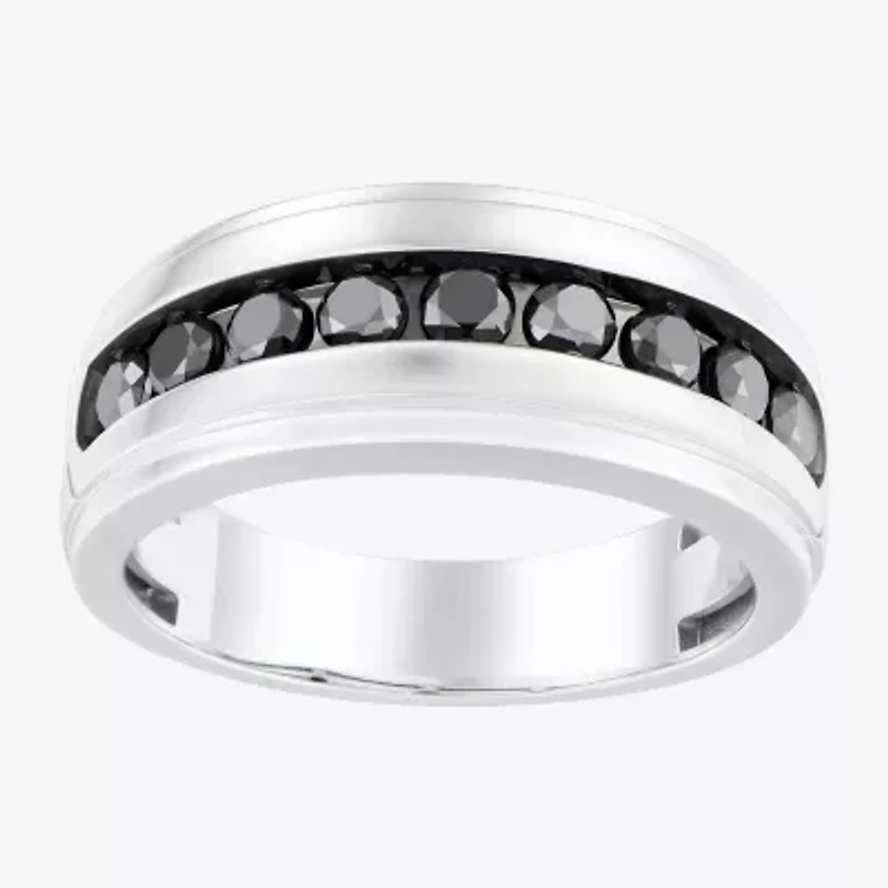 Mens 9M 1 CT. T.W. Natural Black Diamond 10K White Gold Wedding Band