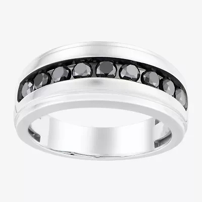 Mens 9M 1 CT. T.W. Natural Black Diamond 10K White Gold Wedding Band