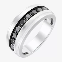 Mens 9M 1 CT. T.W. Natural Black Diamond 10K White Gold Wedding Band