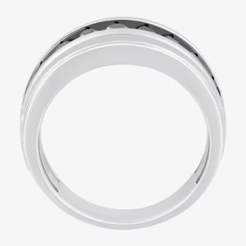 Mens 9M 1 CT. T.W. Natural Black Diamond 10K White Gold Wedding Band